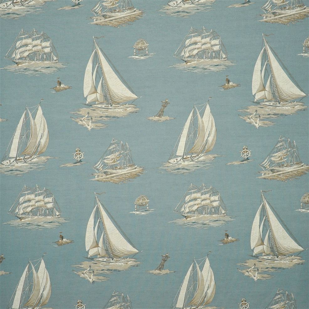 Fryett 'bord de mer bleu 100% coton tissu pour rideau/ameublement/artisanat * nouveau * 