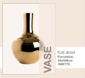 VASE A COL DROIT EN PORCELAINE DOREE