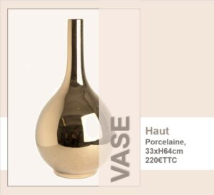 VASE HAUT EN PORCELAINE DOREE